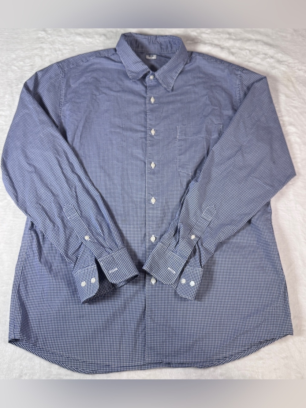 Uniqlo Men’s Large Blue White Gingham Check Long Sleeve Button Down Shirt